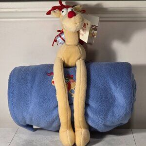 Wacky Raffy Reindeer w/ Fleece Throw Blanket 50" x 60" (NEW)